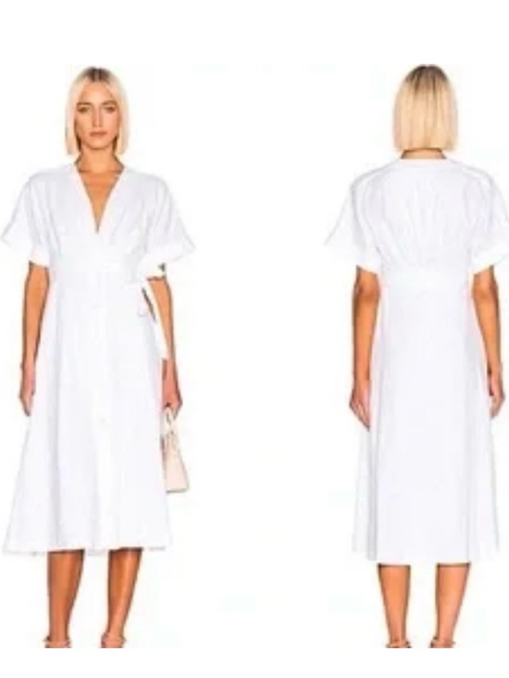 NWT EQUIPMENT Nauman White Linen Wrap Tie Belt Midi Shirt Dress 8 MSRP $395